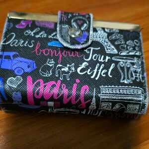 Paris-Themed Black and Pink Women's Wallet